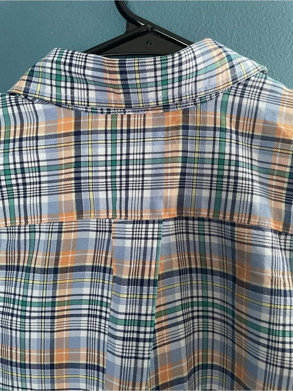 Ralph Lauren Boys Size 12 Plaid Button Down Shirt Blue Green Orange 100% Cotton